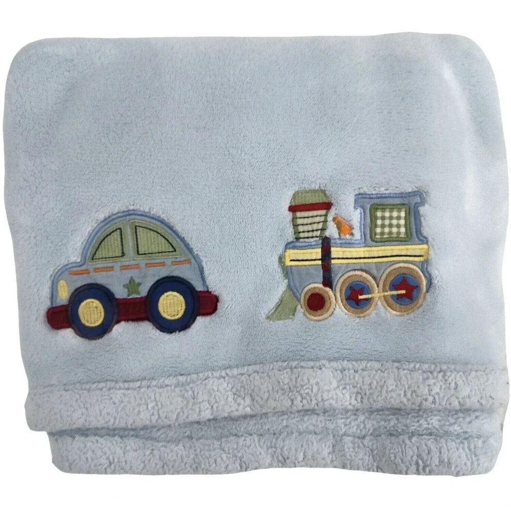 Kids Line Blue Car‎ Train Fleece Baby Boy Blanket Lovey Soft Slug Bug